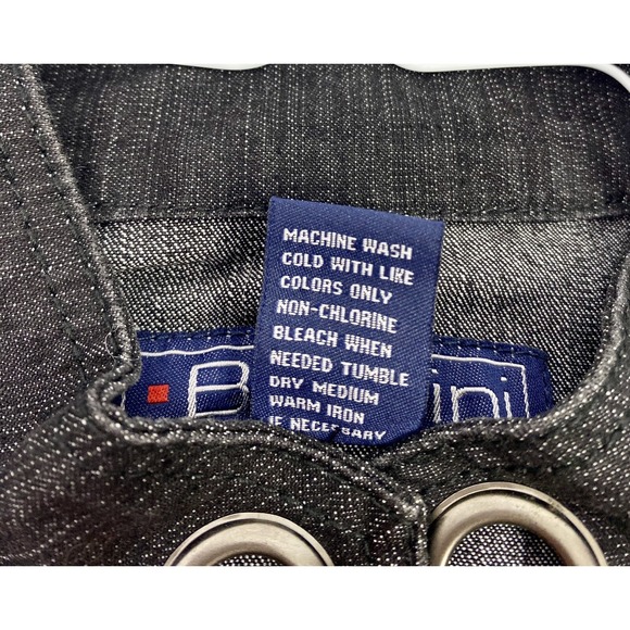 BACCINI‎ Black Denim Jean Jacket Womens Medium Metal Holes Hook & Eye Closure - Picture 4 of 5